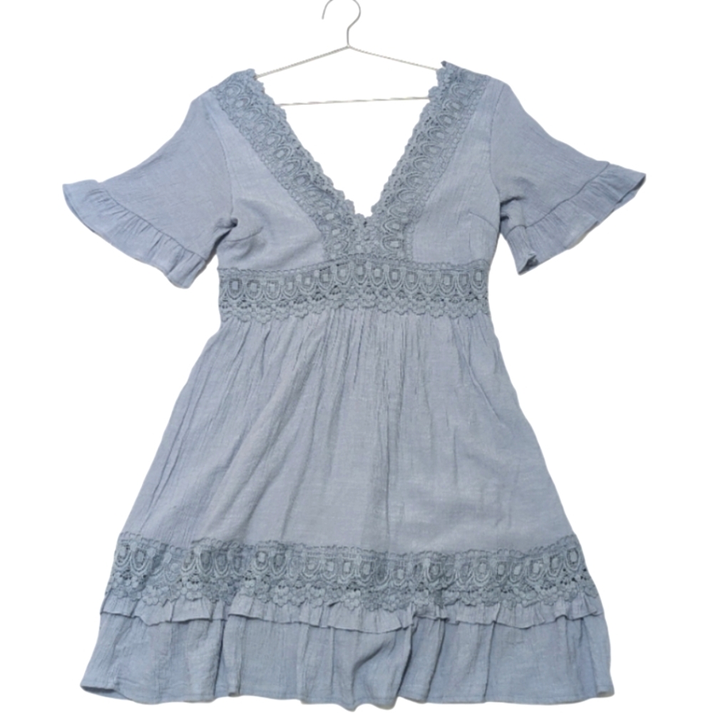 Wishlist Apparel | Plunge V Neck | Crochet Lace | Flutter Sleeve | Coquette|